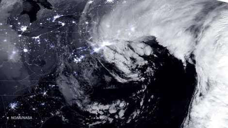 Combined day-night band and high resolution infrared imagery from the NASA-NOAA’s Suomi NPP satellite 26 January 2015 nor’easter (1:45 a.m. EST). Image Credit: NASA/NOAA